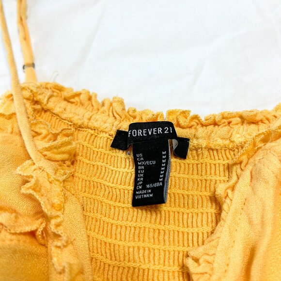 Forever 21 Yellow Ruffle Tiered Mini Sleeveless Babydoll Dress Size Medium - Picture 4 of 7